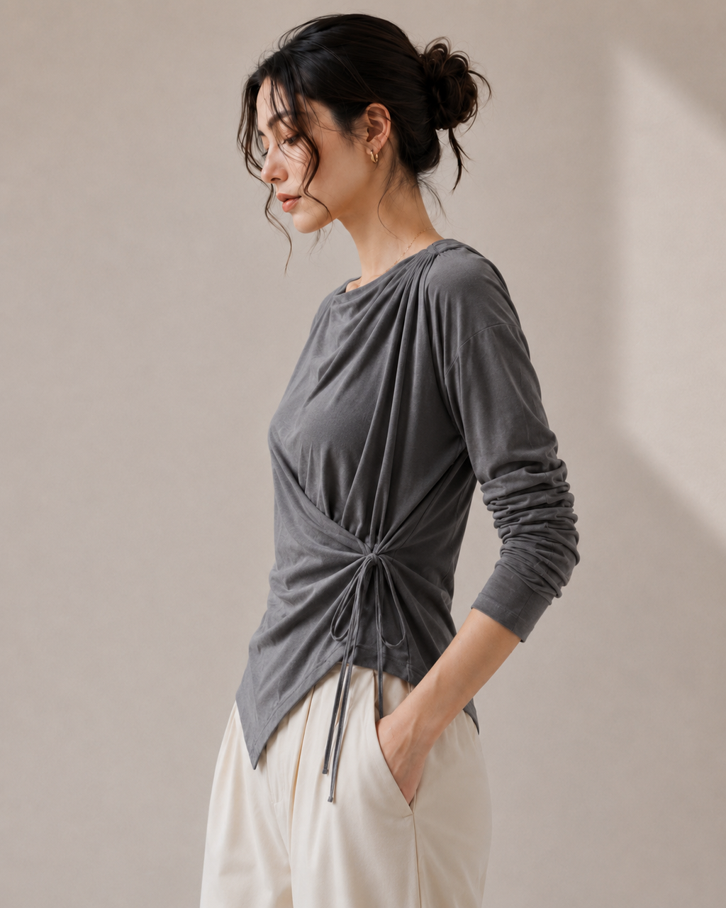 Drape Top  Charcoal Gray　授乳対応