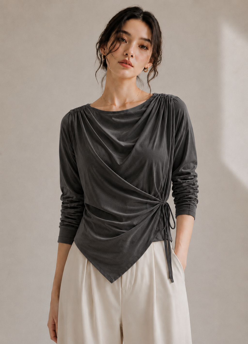 Drape Top  Charcoal Gray　授乳対応